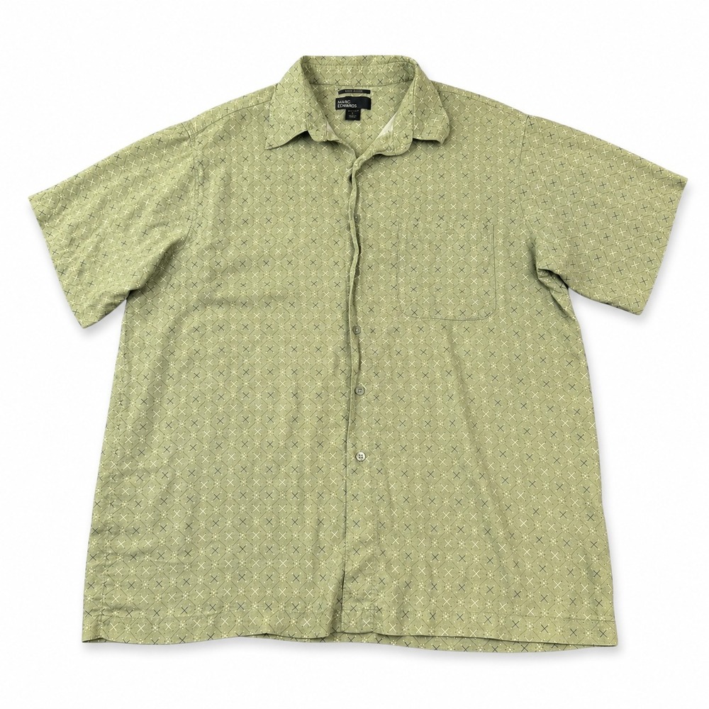 Marc Edwards Shirt‎ Mens XL Luxe Rayon Green Geometric Print Button Down